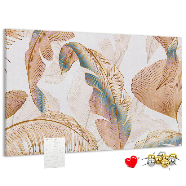 Tableau de liège Feuilles dorées sur fond clair