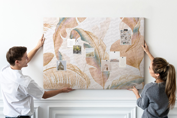Tableau de liège Feuilles dorées sur fond clair