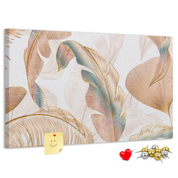 Tableau de liège Feuilles dorées sur fond clair