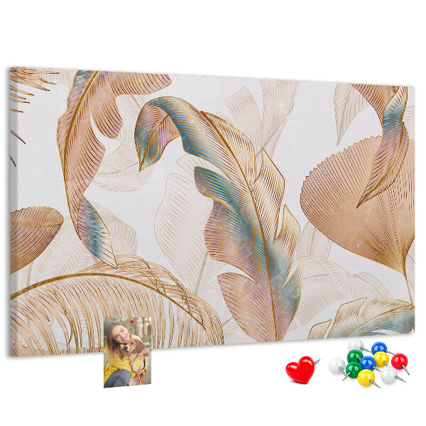 Tableau de liège Feuilles dorées sur fond clair