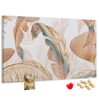 Tableau de liège Feuilles dorées sur fond clair