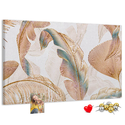 Tableau de liège Feuilles dorées sur fond clair