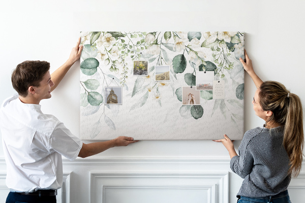 Tableau en liège Motifs floraux et feuillus aux tons pastel