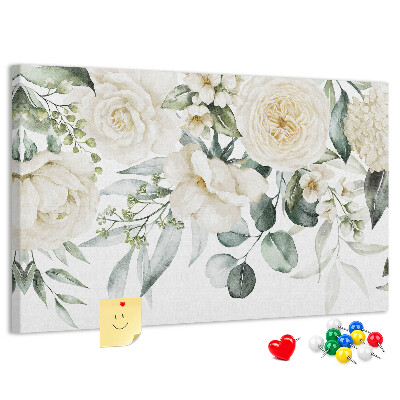 Tableau affichage liège Motif floral aux teintes délicates.