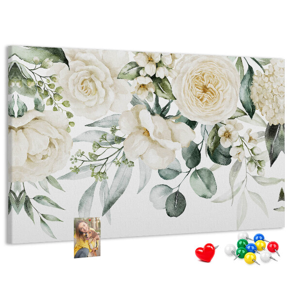 Tableau affichage liège Motif floral aux teintes délicates.