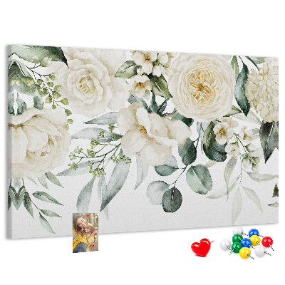 Tableau affichage liège Motif floral aux teintes délicates.