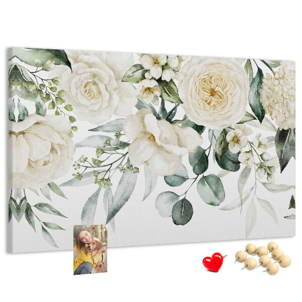 Tableau affichage liège Motif floral aux teintes délicates.