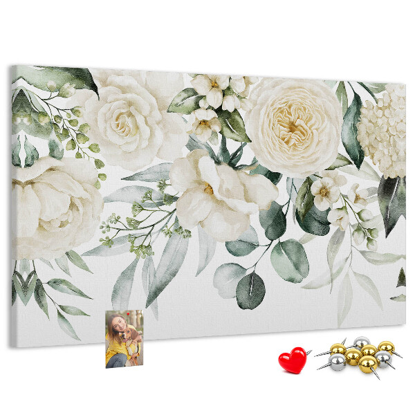 Tableau affichage liège Motif floral aux teintes délicates.