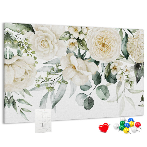 Tableau affichage liège Motif floral aux teintes délicates.