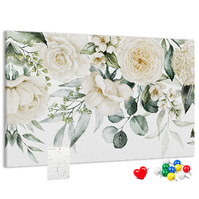 Tableau affichage liège Motif floral aux teintes délicates.