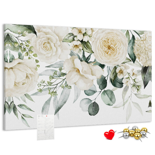 Tableau affichage liège Motif floral aux teintes délicates.