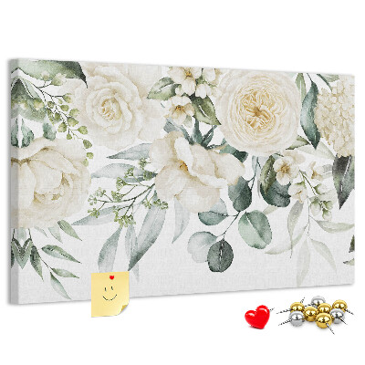 Tableau affichage liège Motif floral aux teintes délicates.