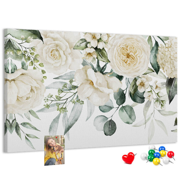 Tableau affichage liège Motif floral aux teintes délicates.