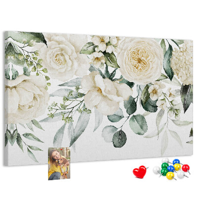 Tableau affichage liège Motif floral aux teintes délicates.