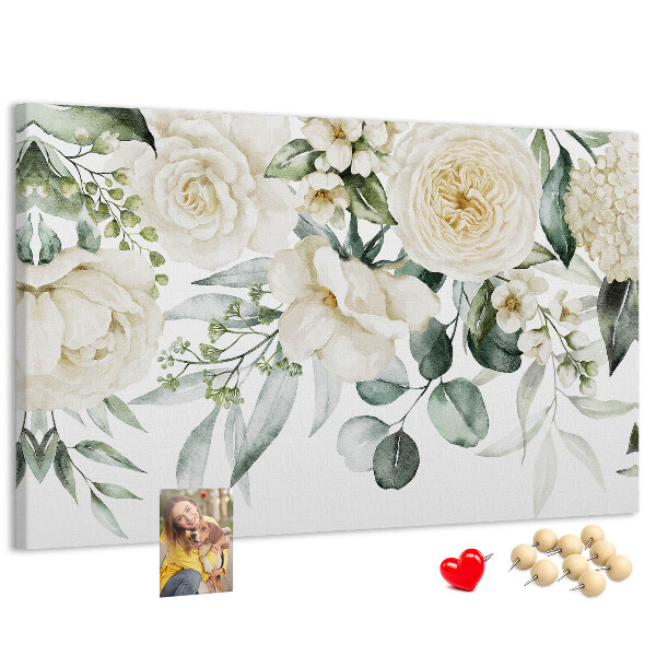Tableau affichage liège Motif floral aux teintes délicates.
