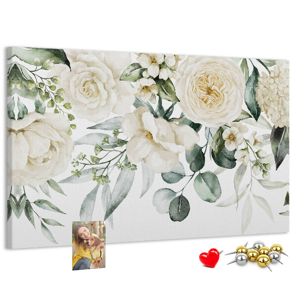 Tableau affichage liège Motif floral aux teintes délicates.