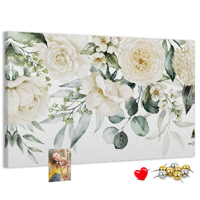Tableau affichage liège Motif floral aux teintes délicates.