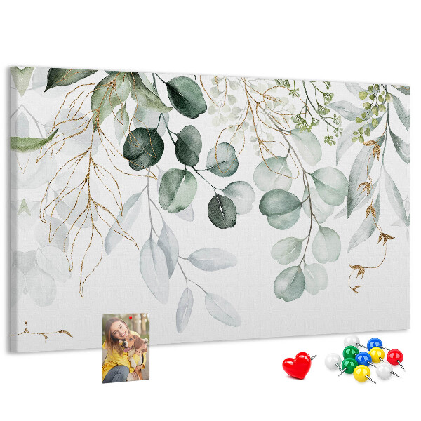 Tableau de liège Feuilles délicates dans des tons de vert