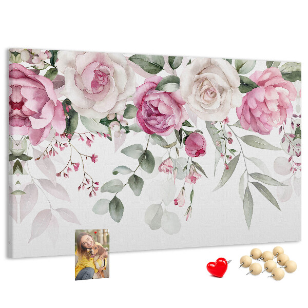 Tableau affichage liège Motif floral dans des tons roses délicats