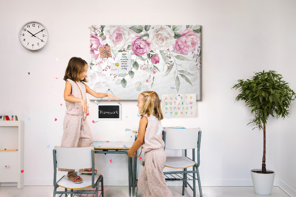 Tableau affichage liège Motif floral dans des tons roses délicats