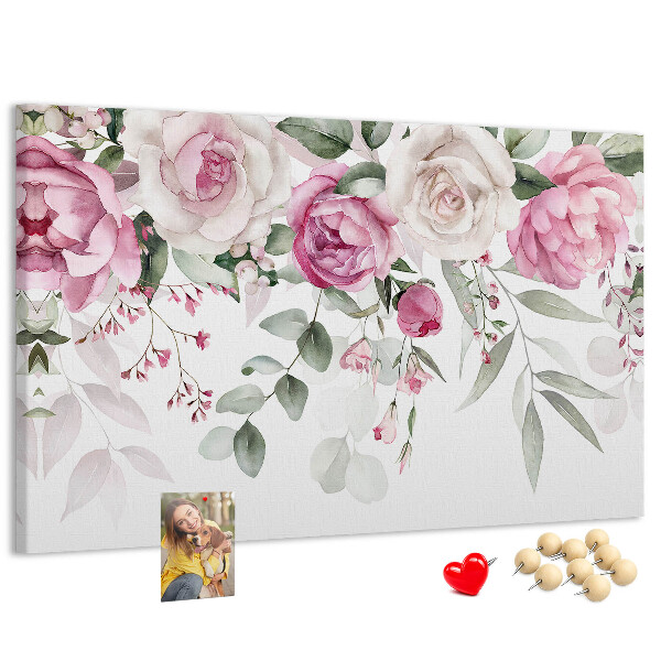 Tableau affichage liège Motif floral dans des tons roses délicats