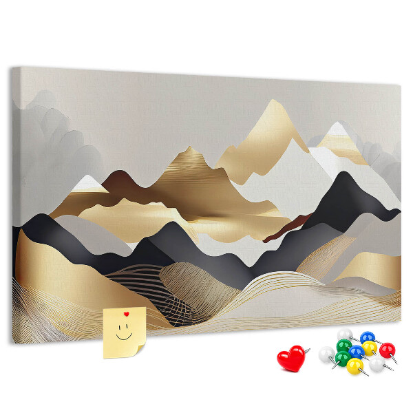 Tableau de liège Montagnes dorées sur fond gris