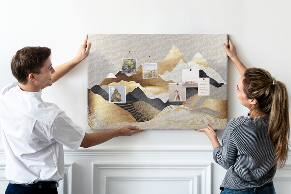 Tableau de liège Montagnes dorées sur fond gris