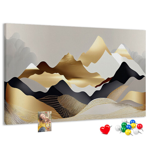 Tableau de liège Montagnes dorées sur fond gris