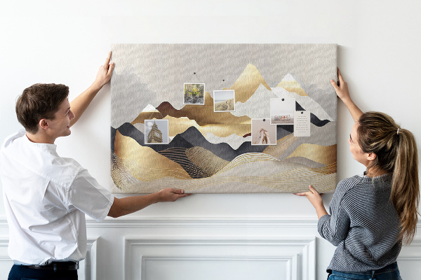 Tableau de liège Montagnes dorées sur fond gris