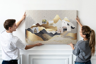 Tableau de liège Montagnes dorées sur fond gris