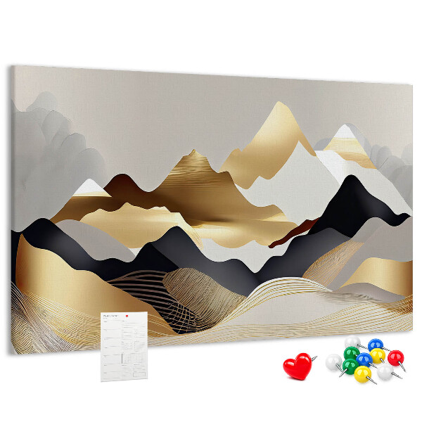 Tableau de liège Montagnes dorées sur fond gris