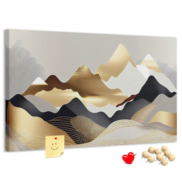 Tableau de liège Montagnes dorées sur fond gris