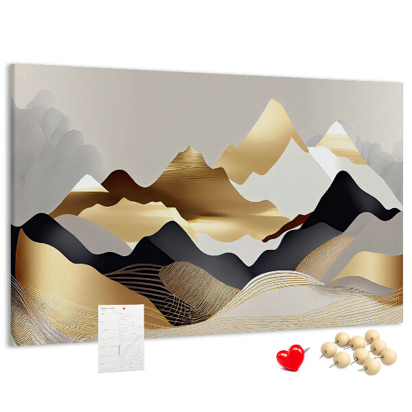 Tableau de liège Montagnes dorées sur fond gris