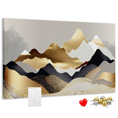 Tableau de liège Montagnes dorées sur fond gris