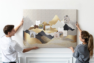Tableau de liège Montagnes dorées sur fond gris