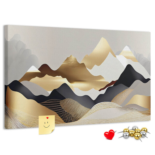 Tableau de liège Montagnes dorées sur fond gris