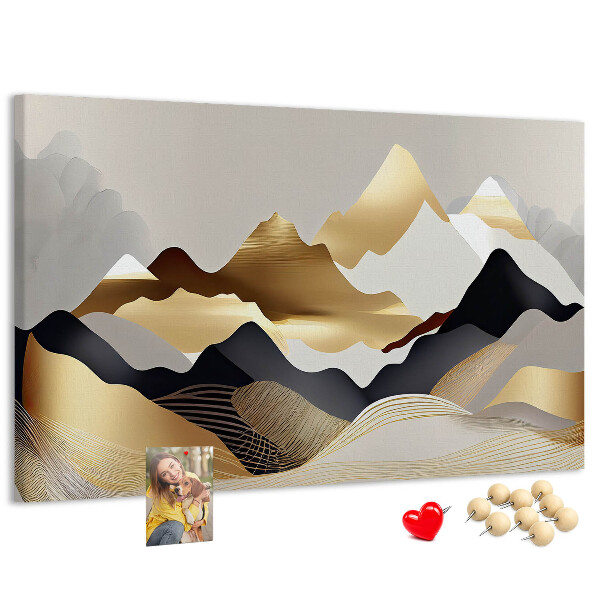 Tableau de liège Montagnes dorées sur fond gris