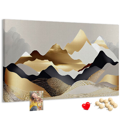 Tableau de liège Montagnes dorées sur fond gris