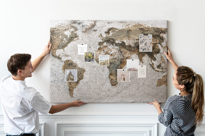 Tableau en liège Carte du monde dans des tons de brun.