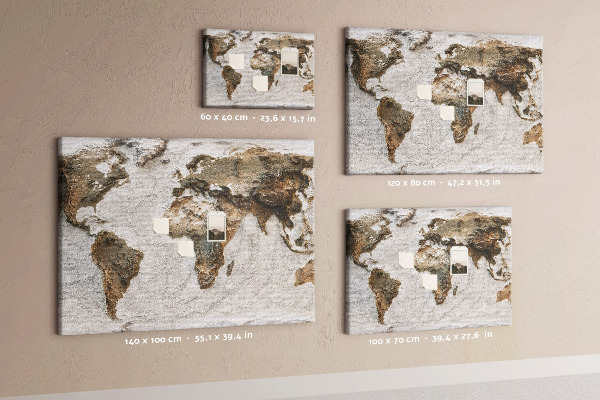 Tableau en liège Carte du monde dans des tons de brun.