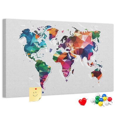 Tableau affichage liège Carte du monde colorée de style géométrique
