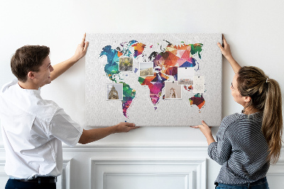 Tableau affichage liège Carte du monde colorée de style géométrique