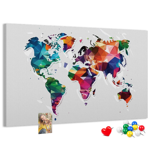 Tableau affichage liège Carte du monde colorée de style géométrique
