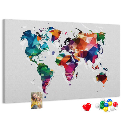 Tableau affichage liège Carte du monde colorée de style géométrique