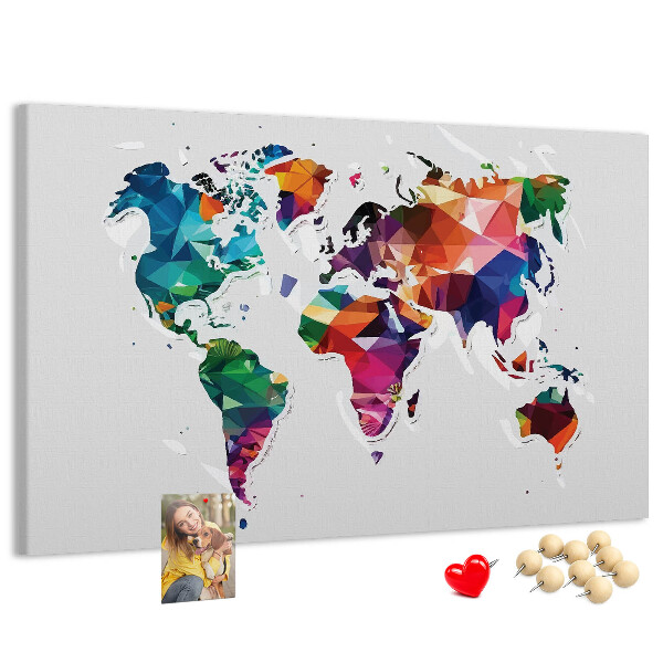 Tableau affichage liège Carte du monde colorée de style géométrique