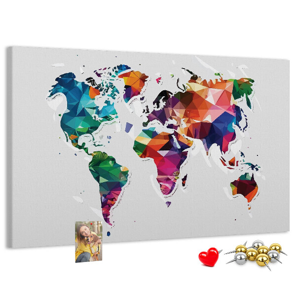 Tableau affichage liège Carte du monde colorée de style géométrique