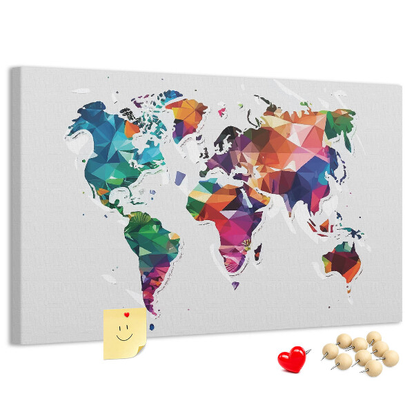 Tableau affichage liège Carte du monde colorée de style géométrique