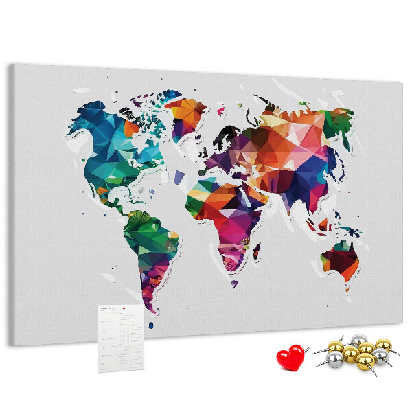 Tableau affichage liège Carte du monde colorée de style géométrique