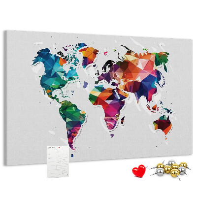 Tableau affichage liège Carte du monde colorée de style géométrique
