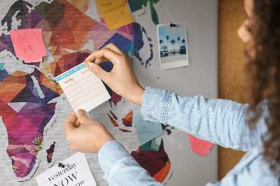 Tableau affichage liège Carte du monde colorée de style géométrique